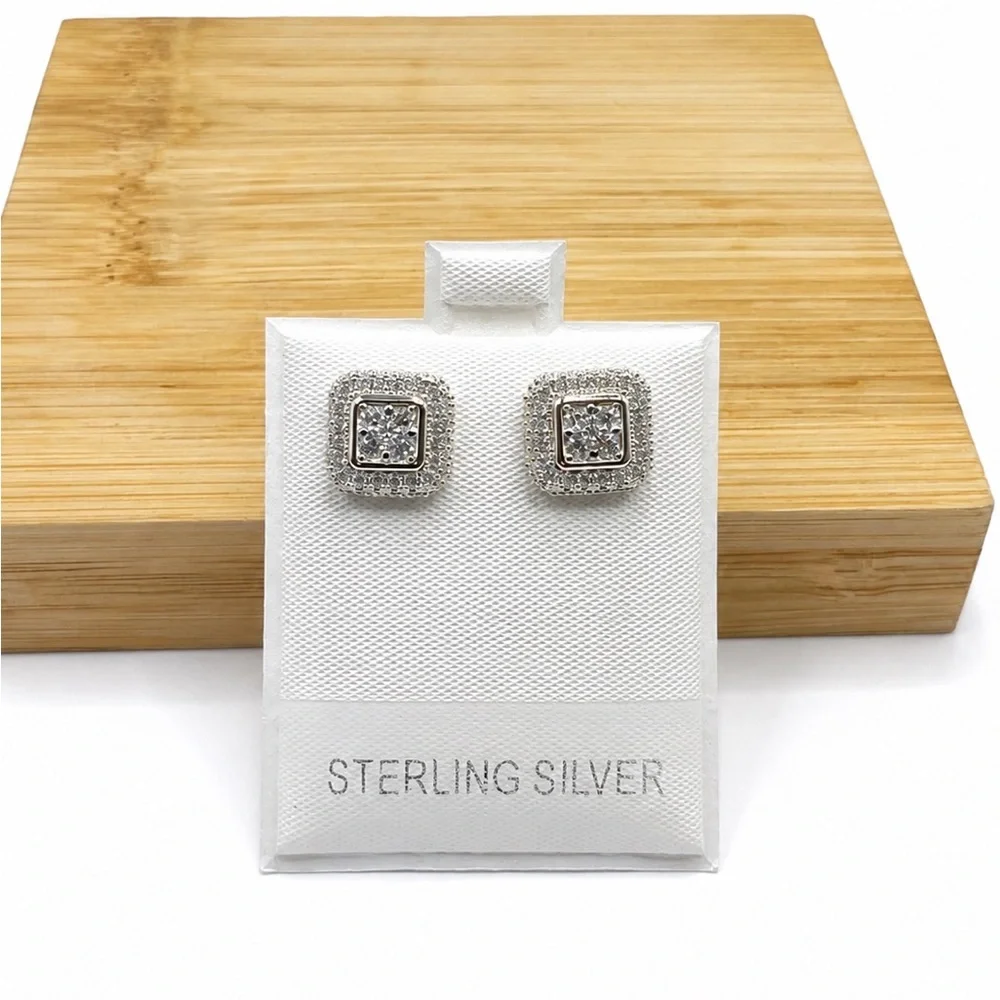 925 Sterling Silver Square Halo Stud Earrings 0.70CTW MOISSANITE